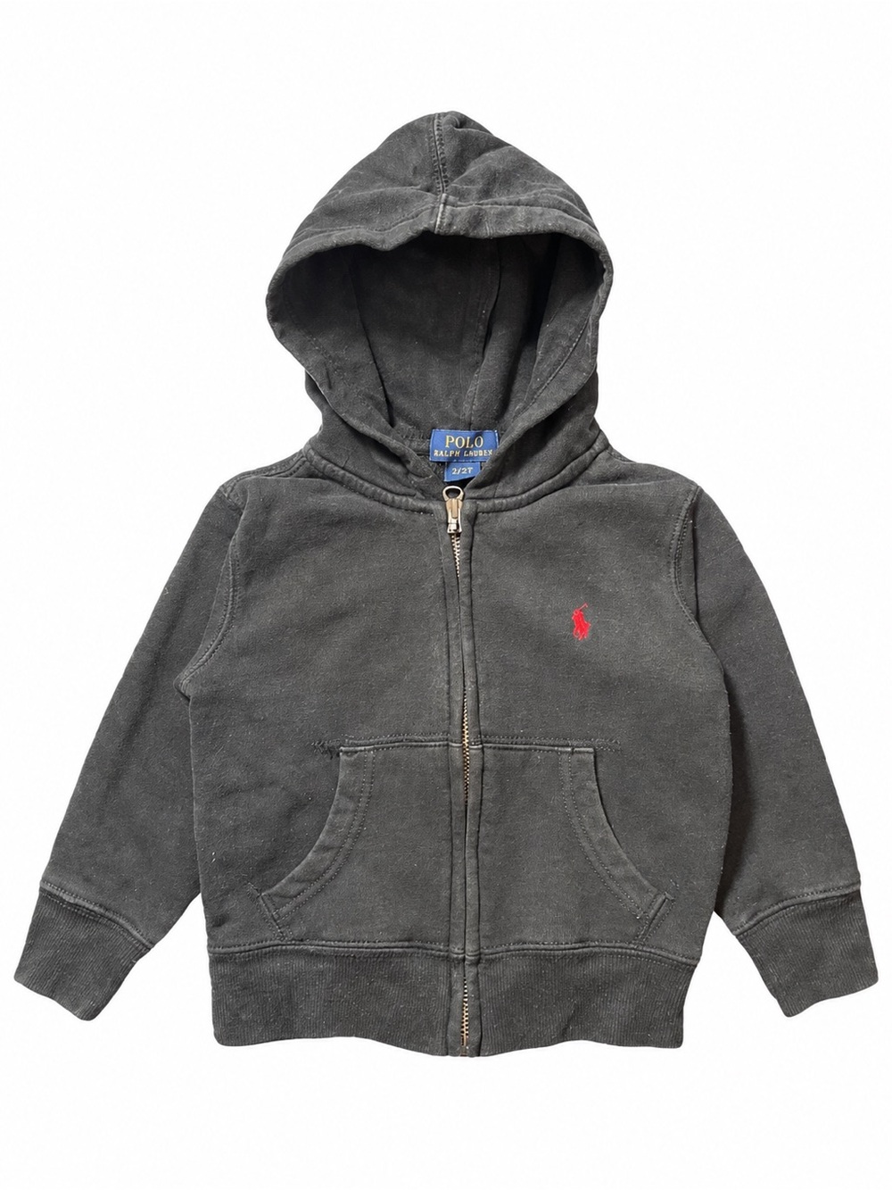 Polo Ralph Lauren Toddler 2T Charcoal Gray Full Zip Hoodie Red Pony